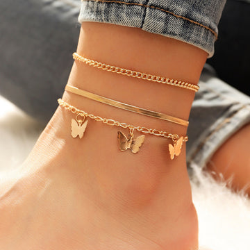 AK164 - Snake Bone Chain Butterfly Pendant Anklet